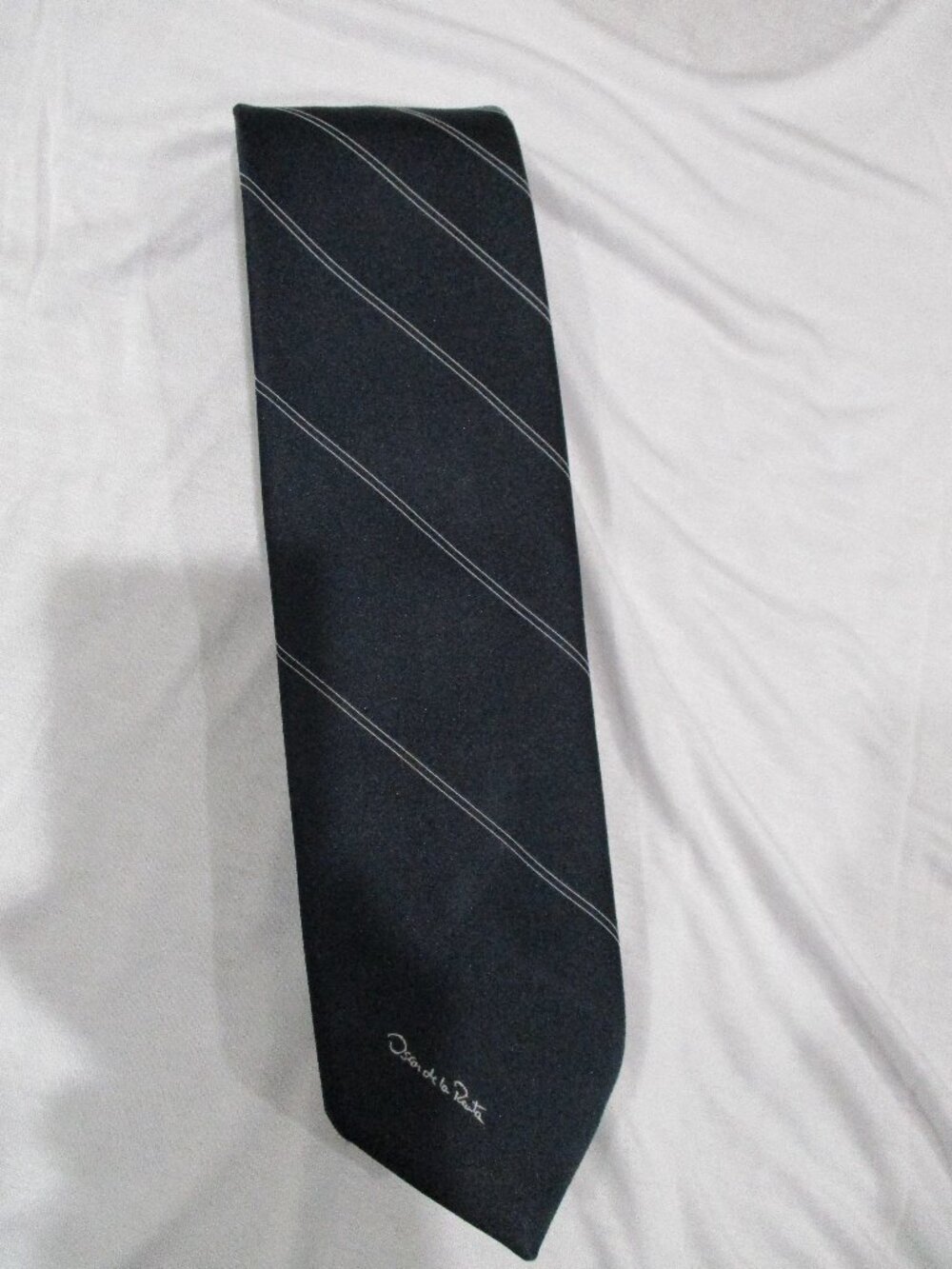 Vintage Oscar De La Renta Striped Logo Tie Preppy Academia